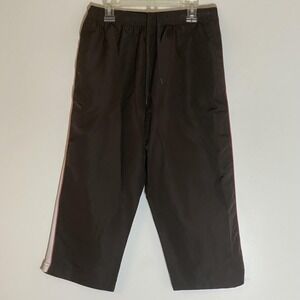 BCG Pants Mens Medium Brown Track Microfiber Elastic Waist Side Stripe Cropped